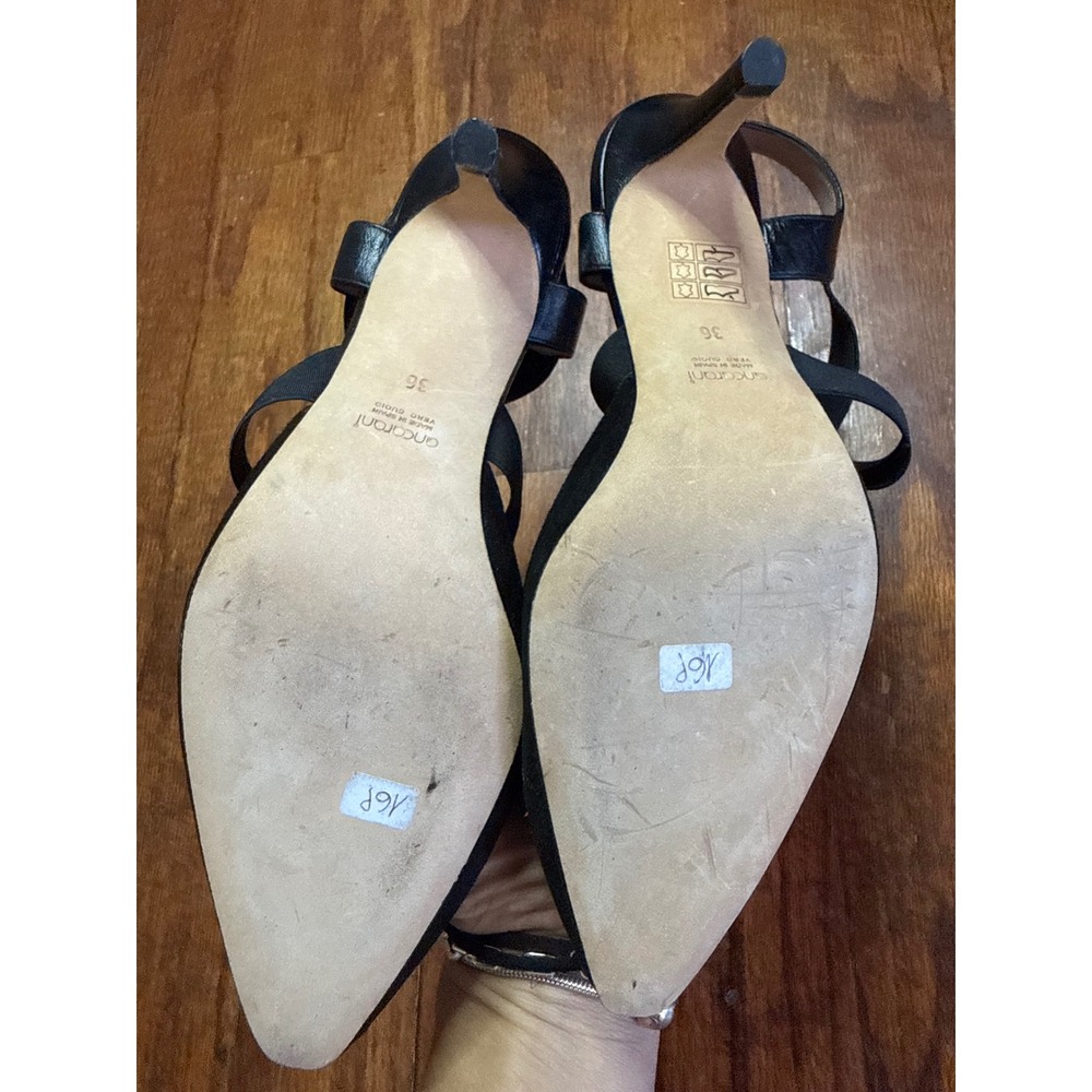 Ancorani Black Suede Elastic Cross Strap Pointed Toe Stiletto Heels Spain Size 6 - Picture 3 of 7